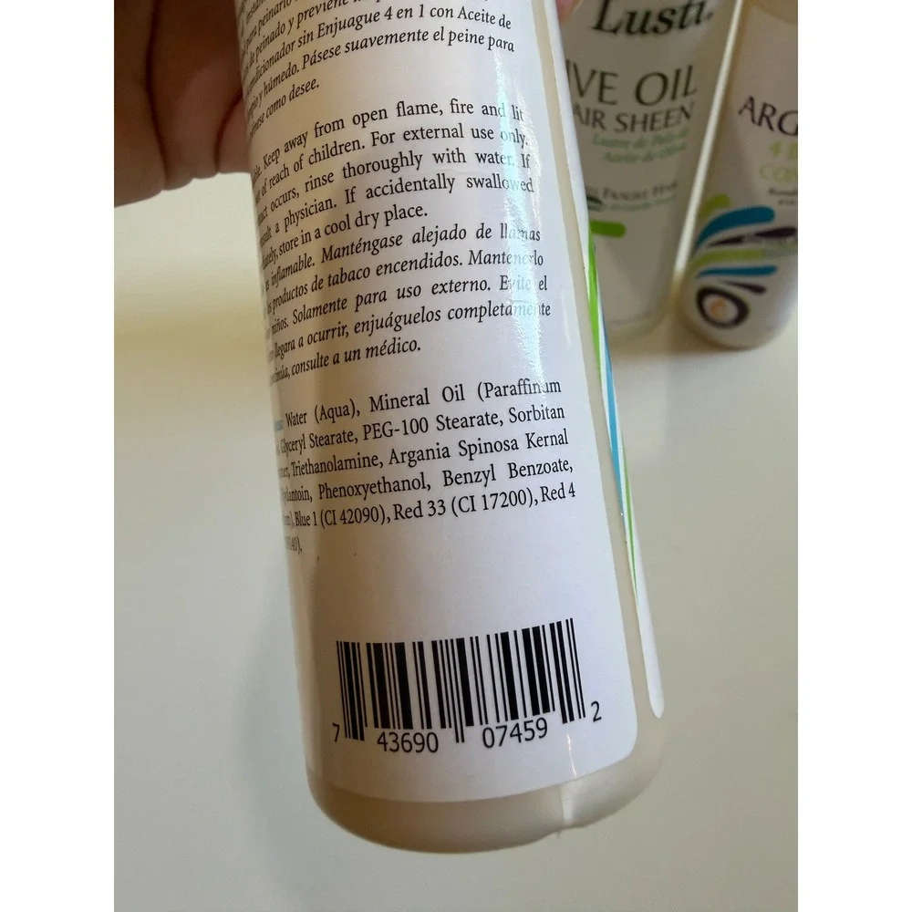 Lusti Argan Oil Leave-In Conditioner 8oz & Olive Oil Hair Sheen 12oz 3pc Set